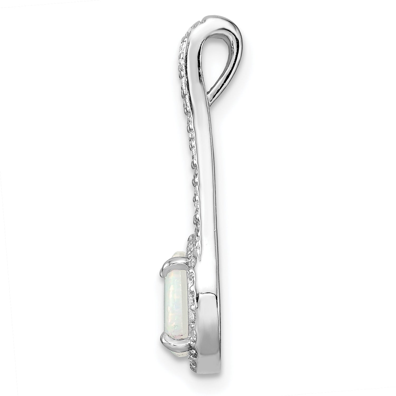 Sterling Silver Rhodium-Plated Polished White Opal & Cz Halo Pendant