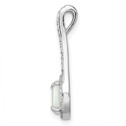Sterling Silver Rhodium-Plated Polished White Opal & Cz Halo Pendant