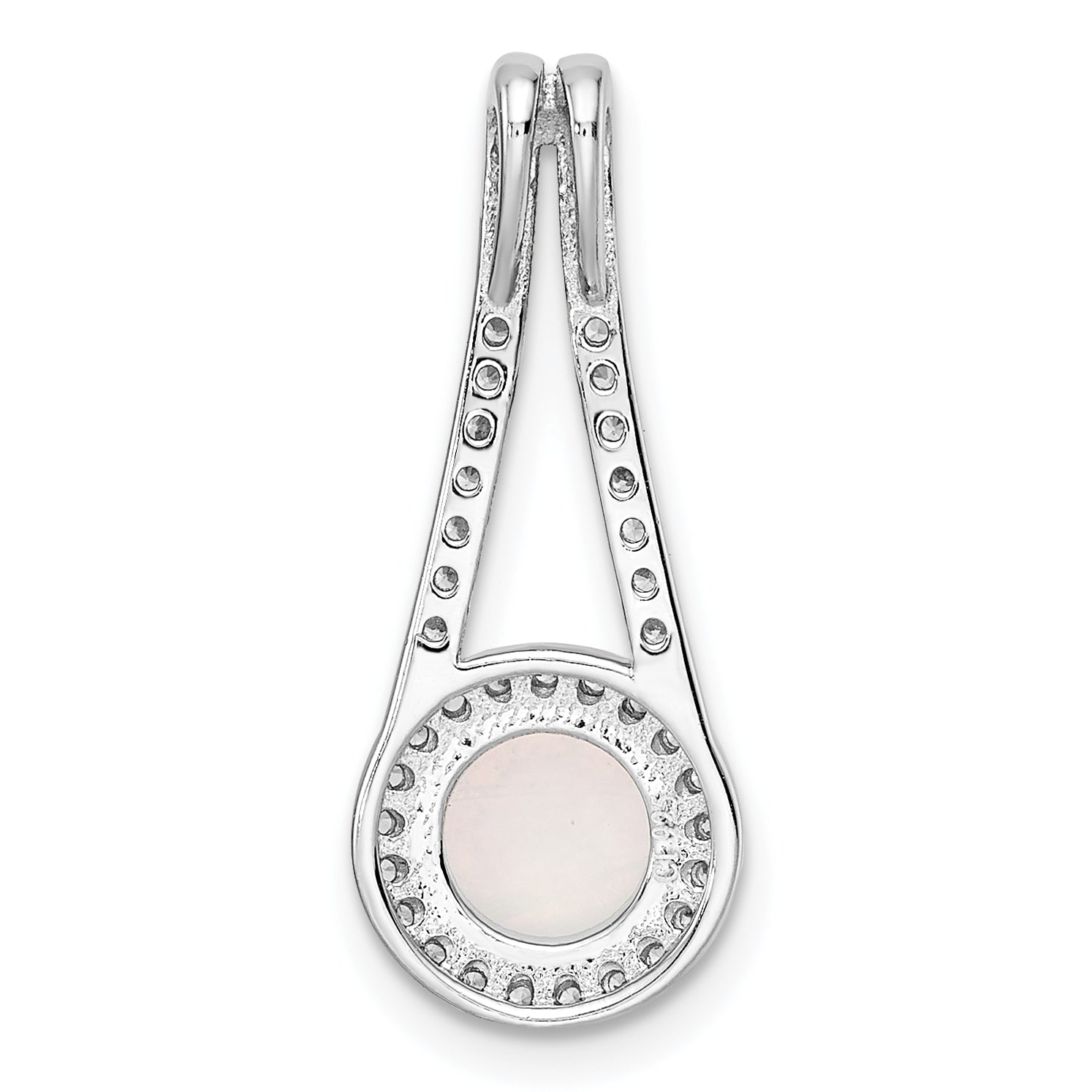 Sterling Silver Rhodium-Plated Polished White Opal & Cz Halo Pendant