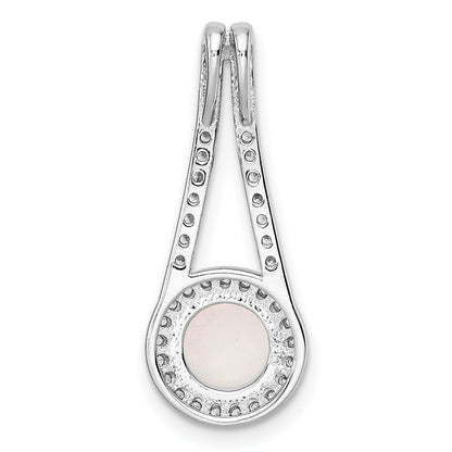 Sterling Silver Rhodium-Plated Polished White Opal & Cz Halo Pendant