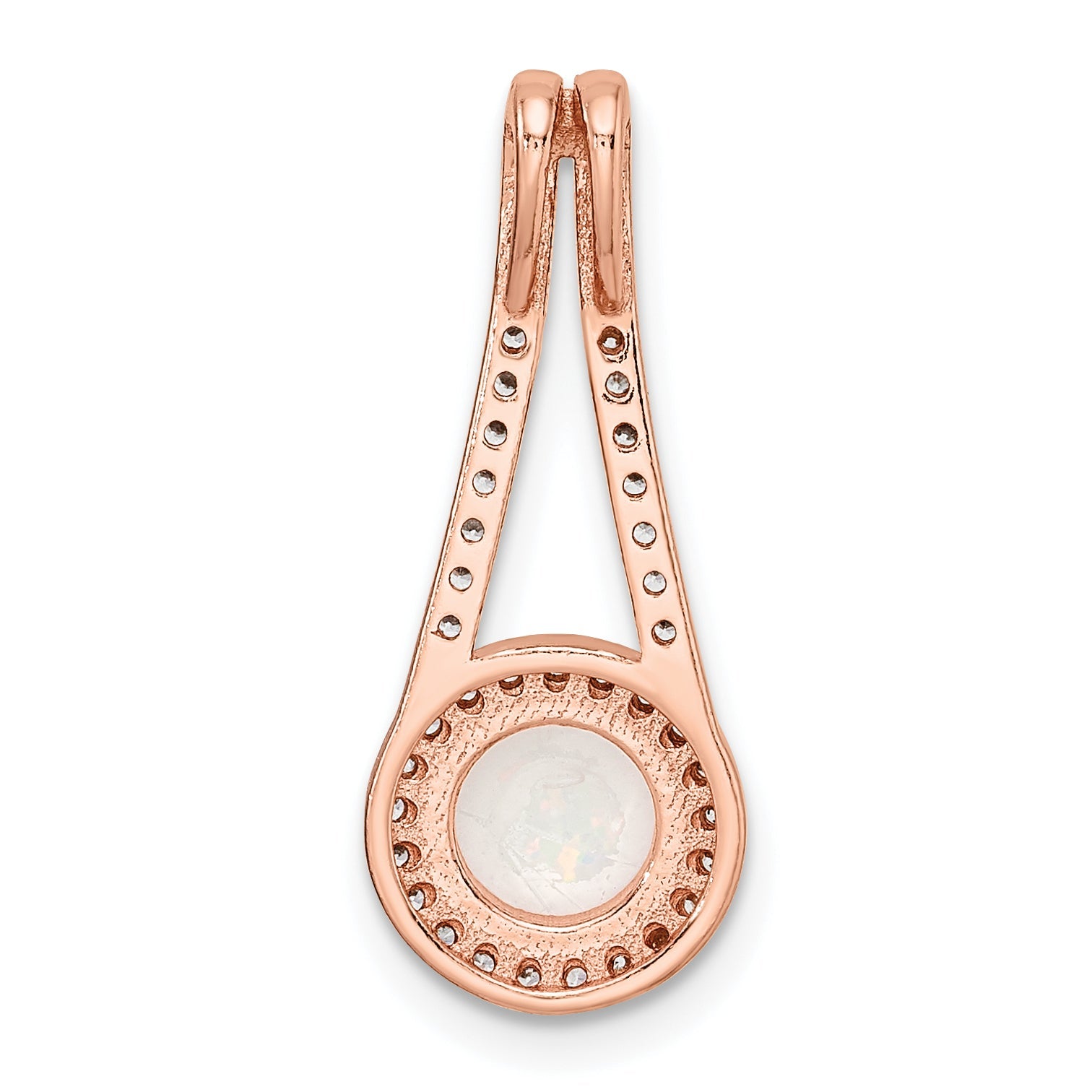 Sterling Silver Rose-Tone White Created Opal & Cz Halo Pendant