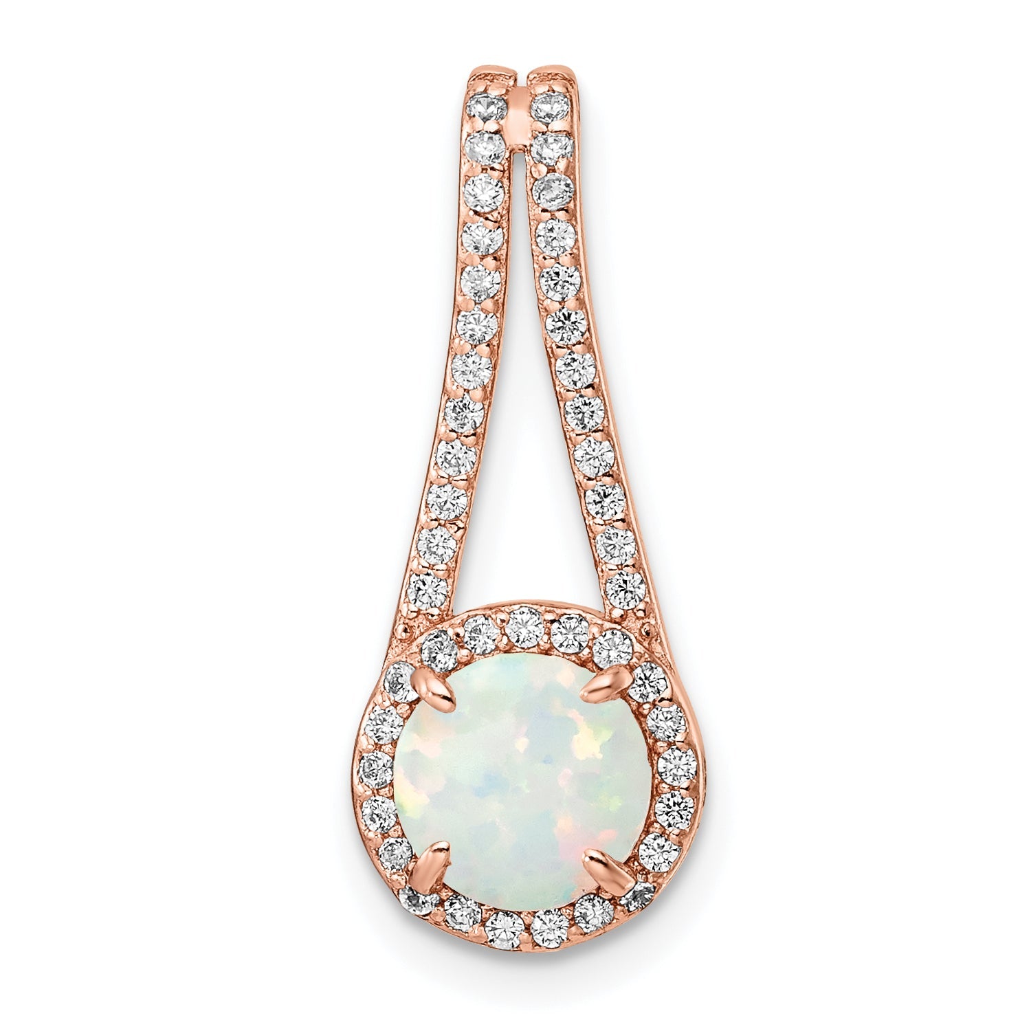 Sterling Silver Rose-Tone White Created Opal & Cz Halo Pendant
