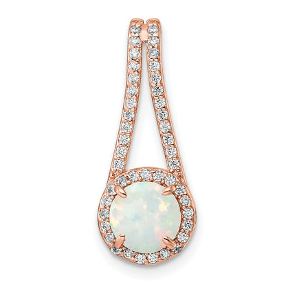 Sterling Silver Rose-Tone White Created Opal & Cz Halo Pendant
