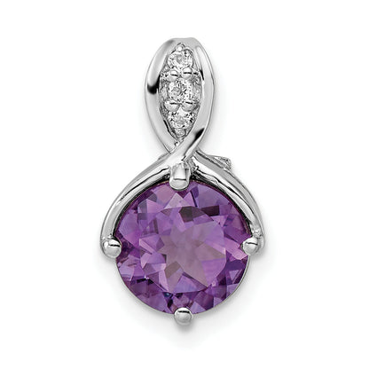 Sterling Silver Ss Rhod-Plated Circle 1.86Tw Amethyst/White Topaz Pendant