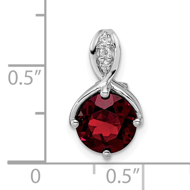 Sterling Silver Rh-Plated Circle 2.56T.W. Garnet/White Topaz Pendant