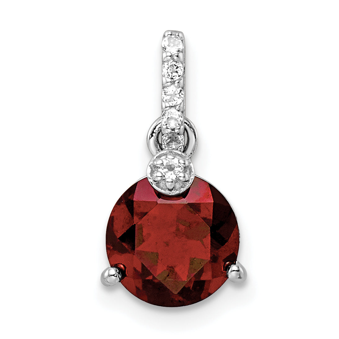 Sterling Silver Rh-Plated Circle 2.6T.W. Garnet/White Topaz Pendant