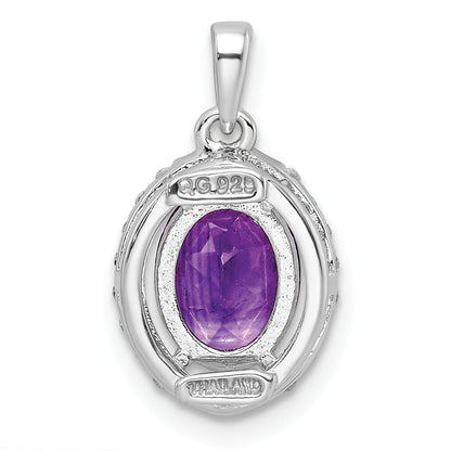 Sterling Silver Rhod-Plated Oval 1.84 Amethyst/White Topaz Pendant