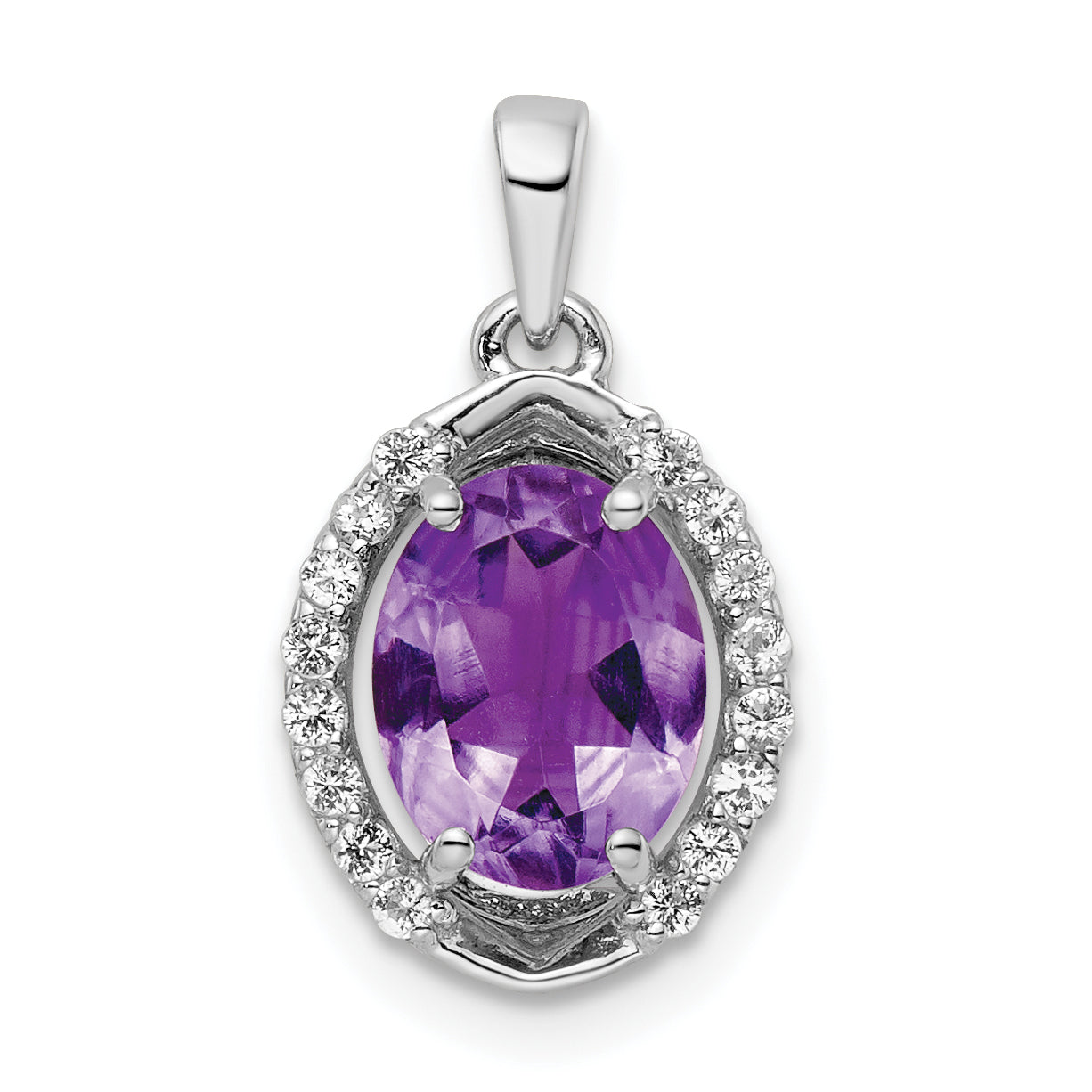 Sterling Silver Rhod-Plated Oval 1.84 Amethyst/White Topaz Pendant