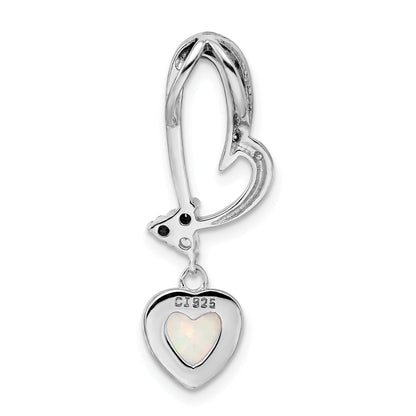 Sterling Silver Rhodium Plated Opal And Cz Heart Pendant