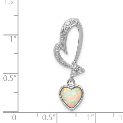 Sterling Silver Rhodium Plated Opal And Cz Heart Pendant
