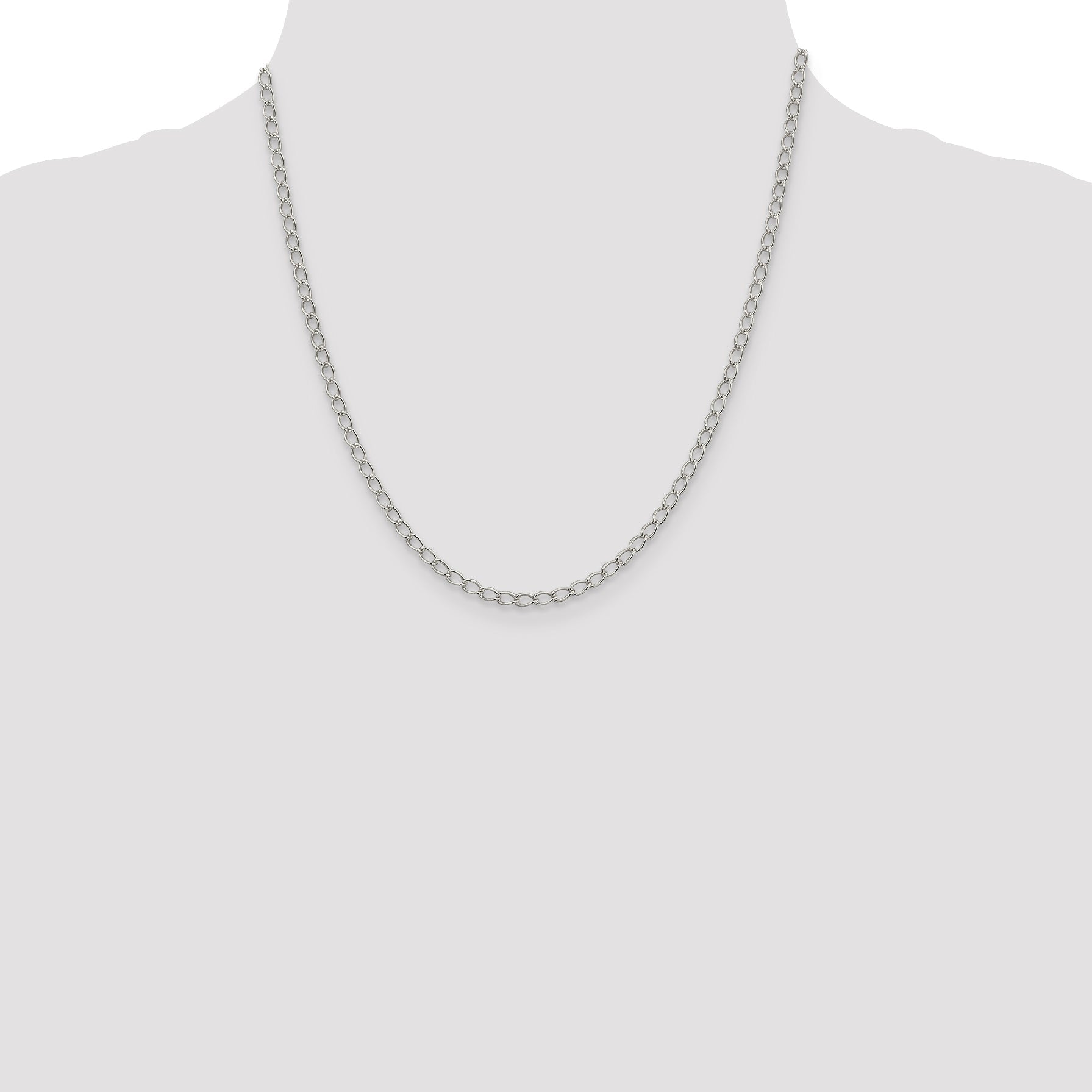 20 Inch Sterling Silver 3mm Half Round Wire Open Curb Chain Necklace