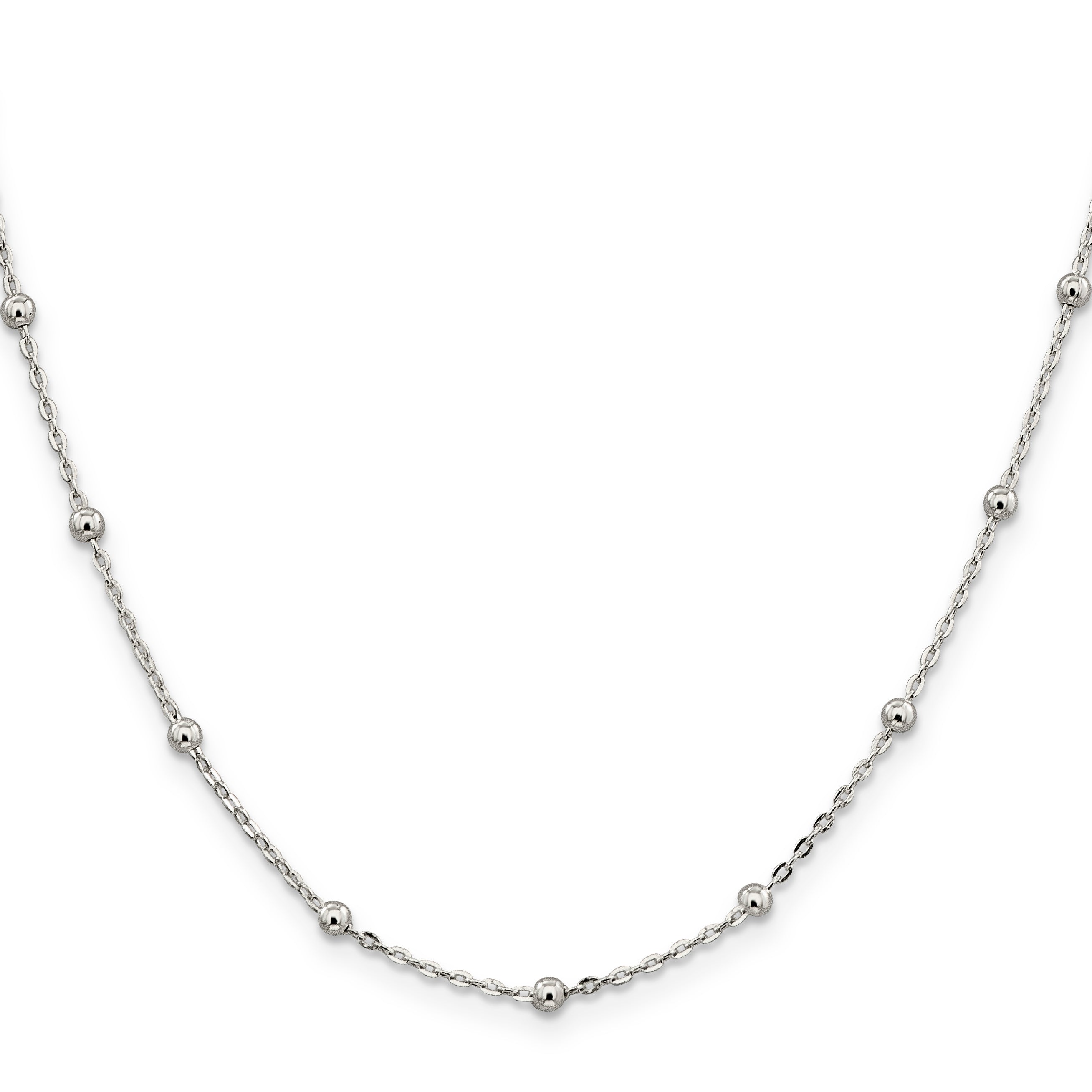 18 Inch Sterling Silver 1.3mm Fancy Beaded Chain Necklace