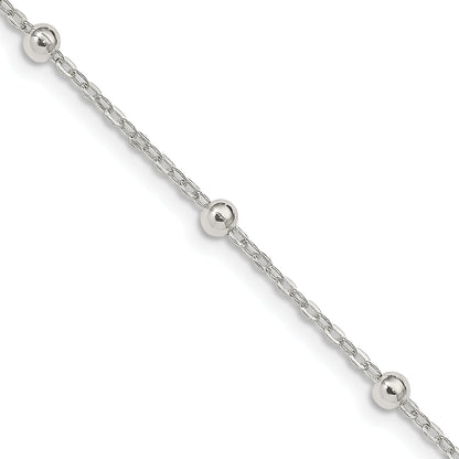 18 Inch Sterling Silver 1.3mm Fancy Beaded Chain Necklace