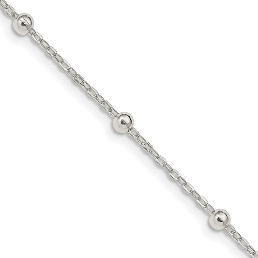 20 Inch Sterling Silver 1.3mm Fancy Beaded Chain Necklace