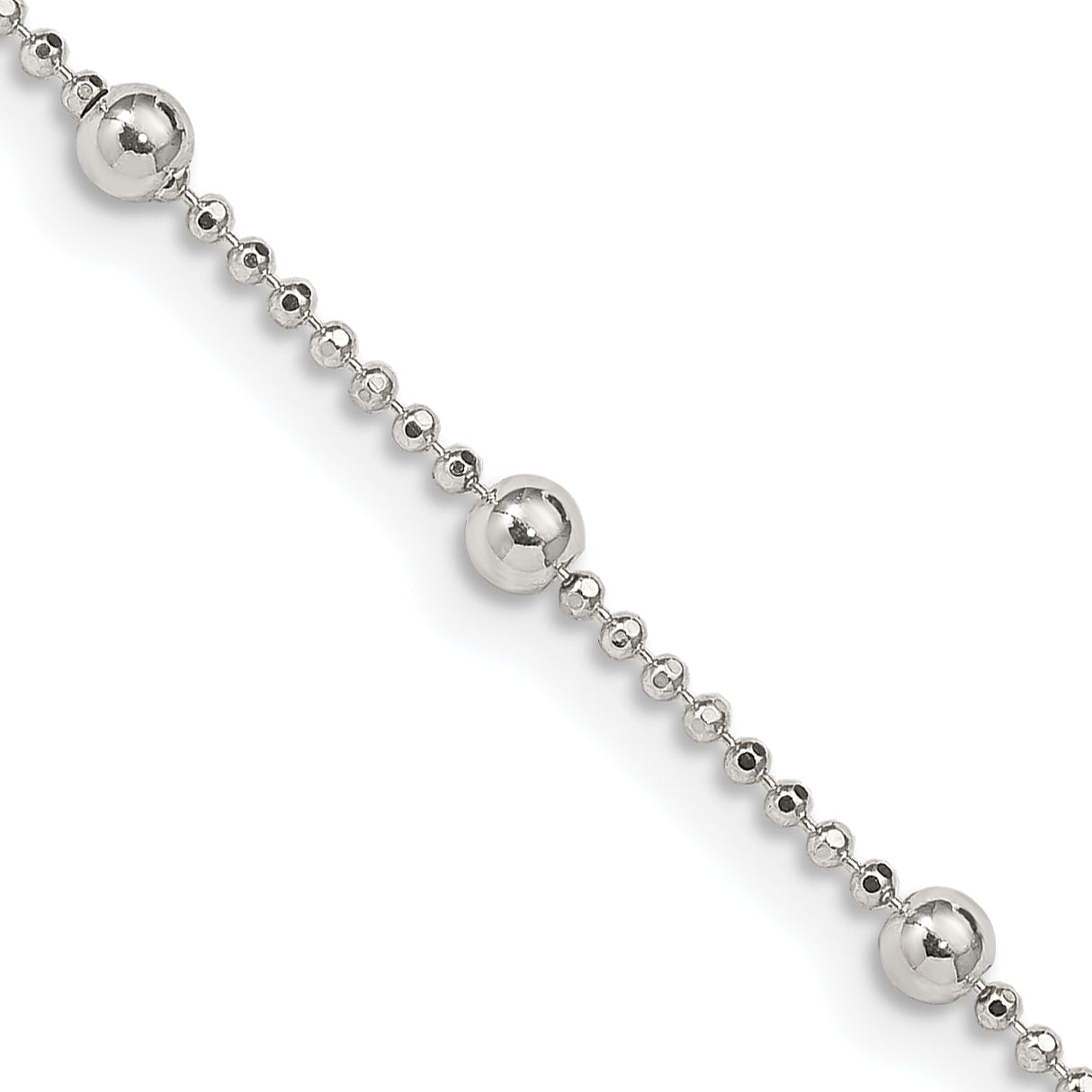 18 Inch Sterling Silver 1.15mm Diamond-Cut Fancy Beaded Chain Necklace