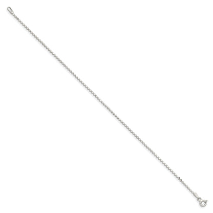 9 Inch Sterling Silver 1.15mm Square Fancy Beaded Chain Anklet