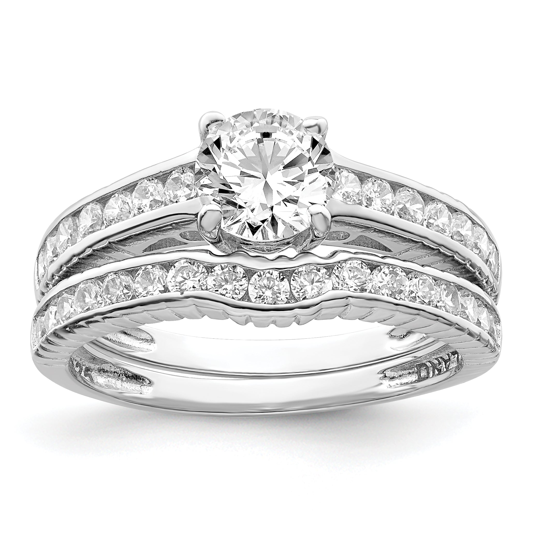 Sterling Silver Rhodium Plated 2 Piece Cz Size 6 Wedding Set Ring