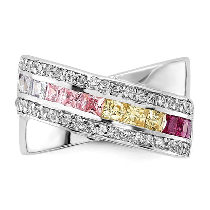 Sterling Silver Multi Color Cz Ring (Size 8 Only)