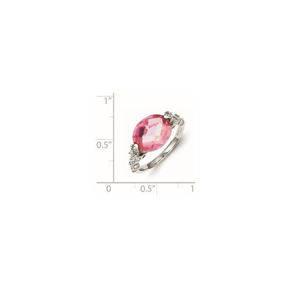 Sterling Silver Rhodium Plated Pink And Clear Cz Ring