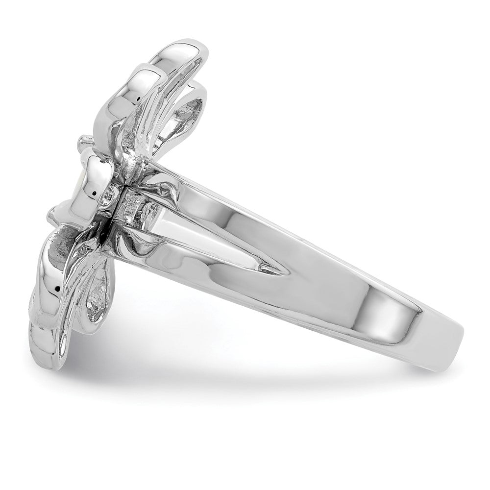 Sterling Silver Rhodium Plated Lab Createdopal Flower Ring