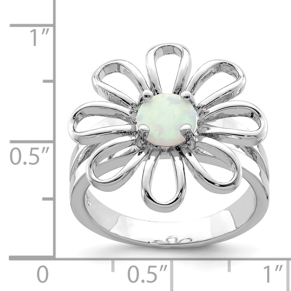 Sterling Silver Rhodium Plated Lab Createdopal Flower Ring