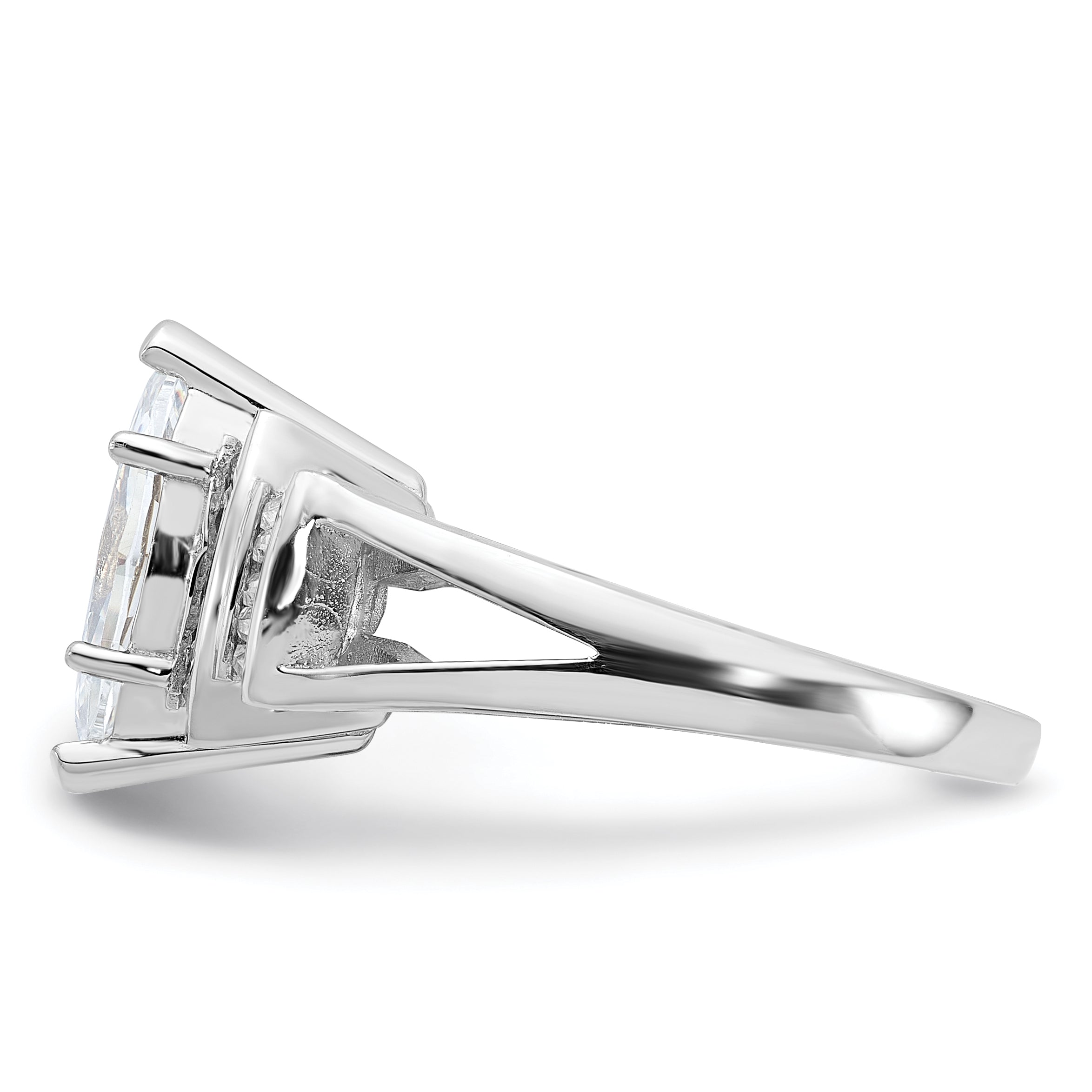 Sterling Silver Rhodium Plated Marquise Shape Center Cz Ring