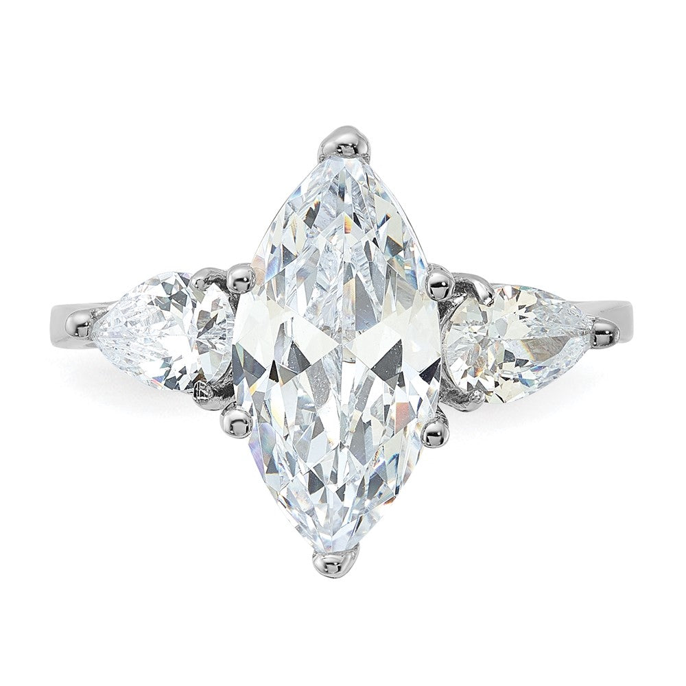 Sterling Silver Rhodium Plated Marquise Center Cz Ring (Size 8 Only)