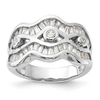 Sterling Silver Polished Wavy Cz Ring