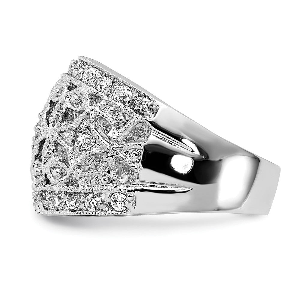 Sterling Silver Polished Fancy Cz Ring (Size 7 Only)