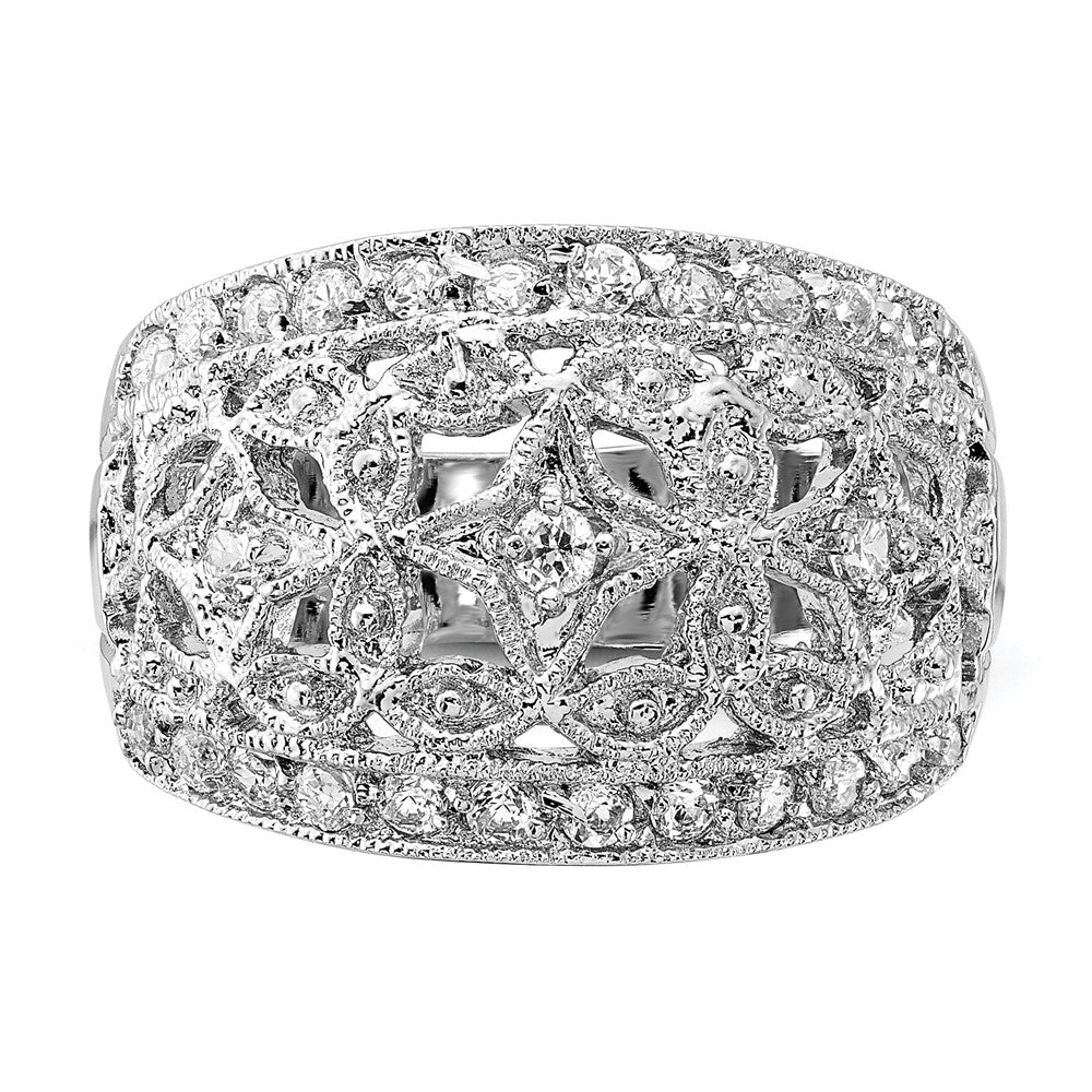 Sterling Silver Polished Fancy Cz Ring (Size 7 Only)