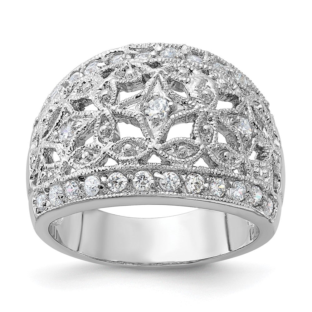 Sterling Silver Polished Fancy Cz Ring (Size 7 Only)