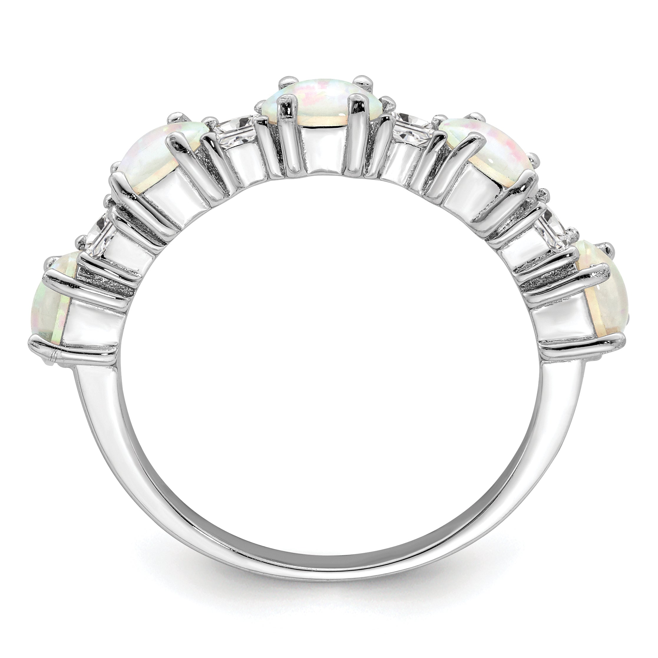Sterling Silver Rhodium Plated Lab Created Opal And Cz Ring