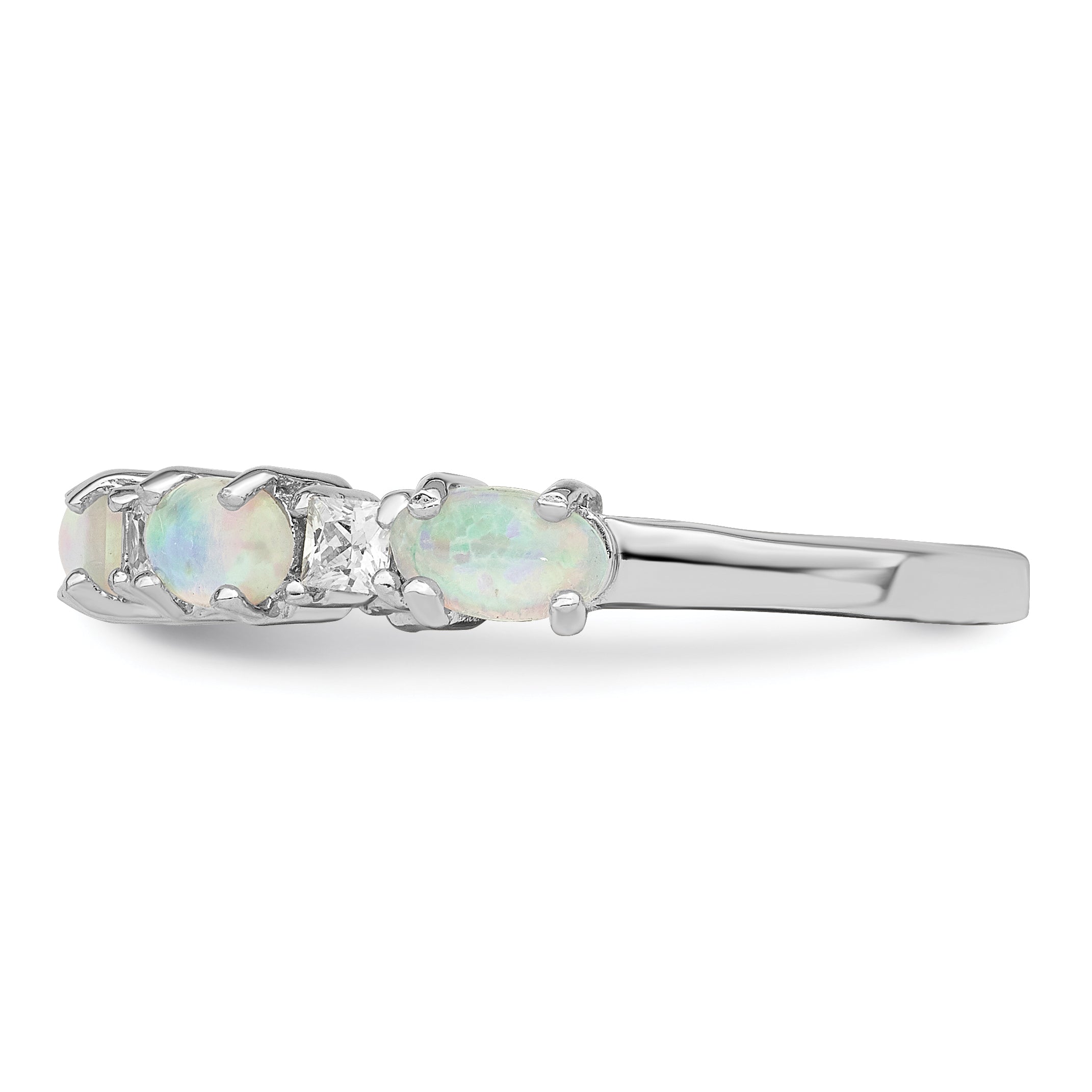 Sterling Silver Rhodium Plated Lab Created Opal And Cz Ring