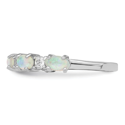 Sterling Silver Rhodium Plated Lab Created Opal And Cz Ring