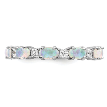 Sterling Silver Rhodium Plated Lab Created Opal And Cz Ring