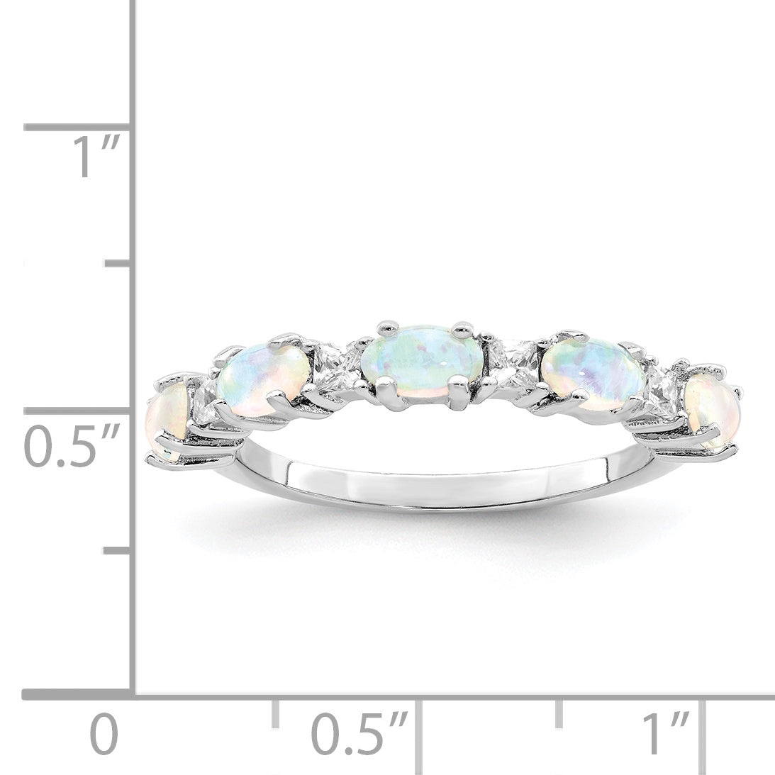 Sterling Silver Rhodium Plated Lab Created Opal And Cz Ring