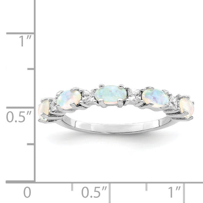 Sterling Silver Rhodium Plated Lab Created Opal And Cz Ring