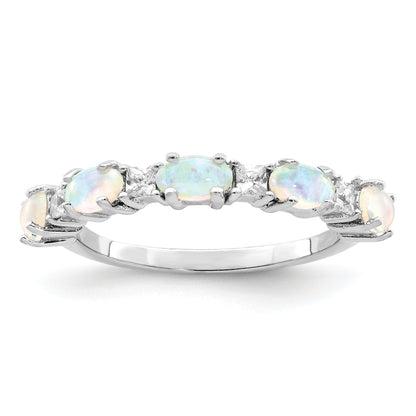 Sterling Silver Rhodium Plated Lab Created Opal And Cz Ring