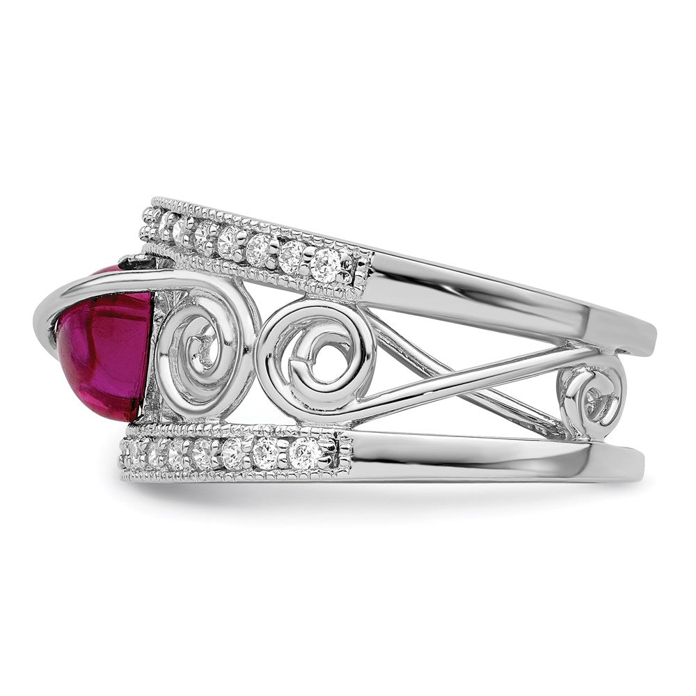 Sterling Silver Rhodium Plated Red Heart Cz & Clear Ring (Size 7 Only)