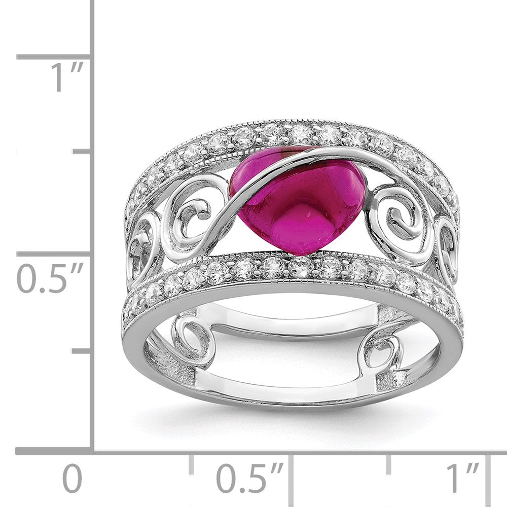 Sterling Silver Rhodium Plated Red Heart Cz & Clear Ring (Size 7 Only)