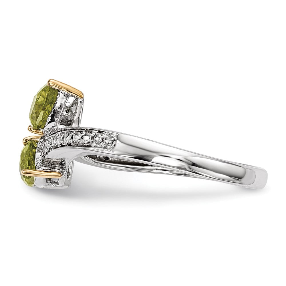 Sterling Silver Brilliant Gemstones With 14K Accent Rhodium Plated Peridot And Diamond Ring