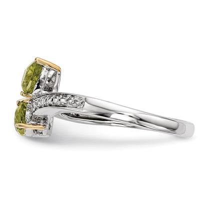 Sterling Silver Brilliant Gemstones With 14K Accent Rhodium Plated Peridot And Diamond Ring