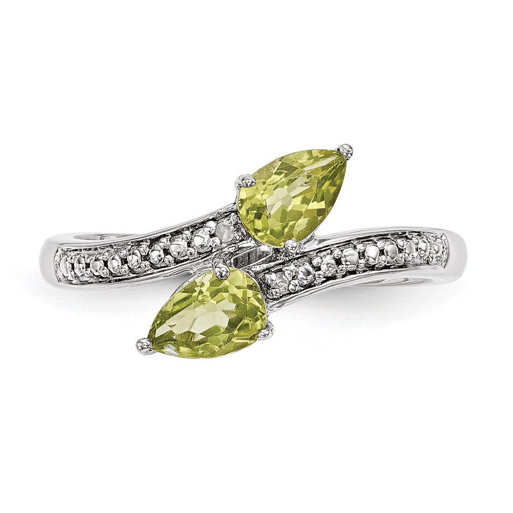 Sterling Silver Brilliant Gemstones With 14K Accent Rhodium Plated Peridot And Diamond Ring