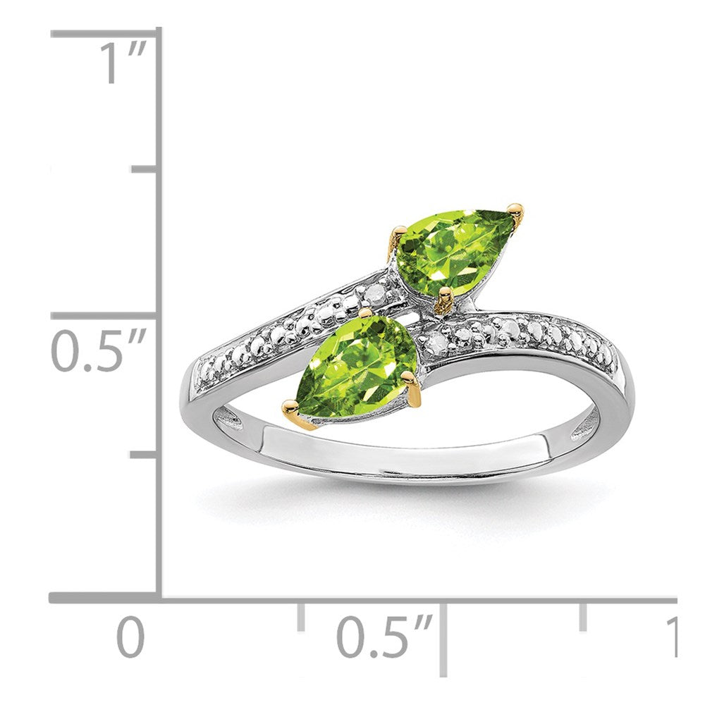 Sterling Silver Brilliant Gemstones With 14K Accent Rhodium Plated Peridot And Diamond Ring