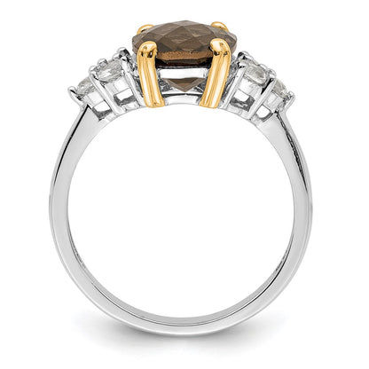 Silver/14K Two Tone Brilliant Gemstones Sterling Silver With 14K Accent Rhodium Plated Smoky Quartz And White Topaz Ring