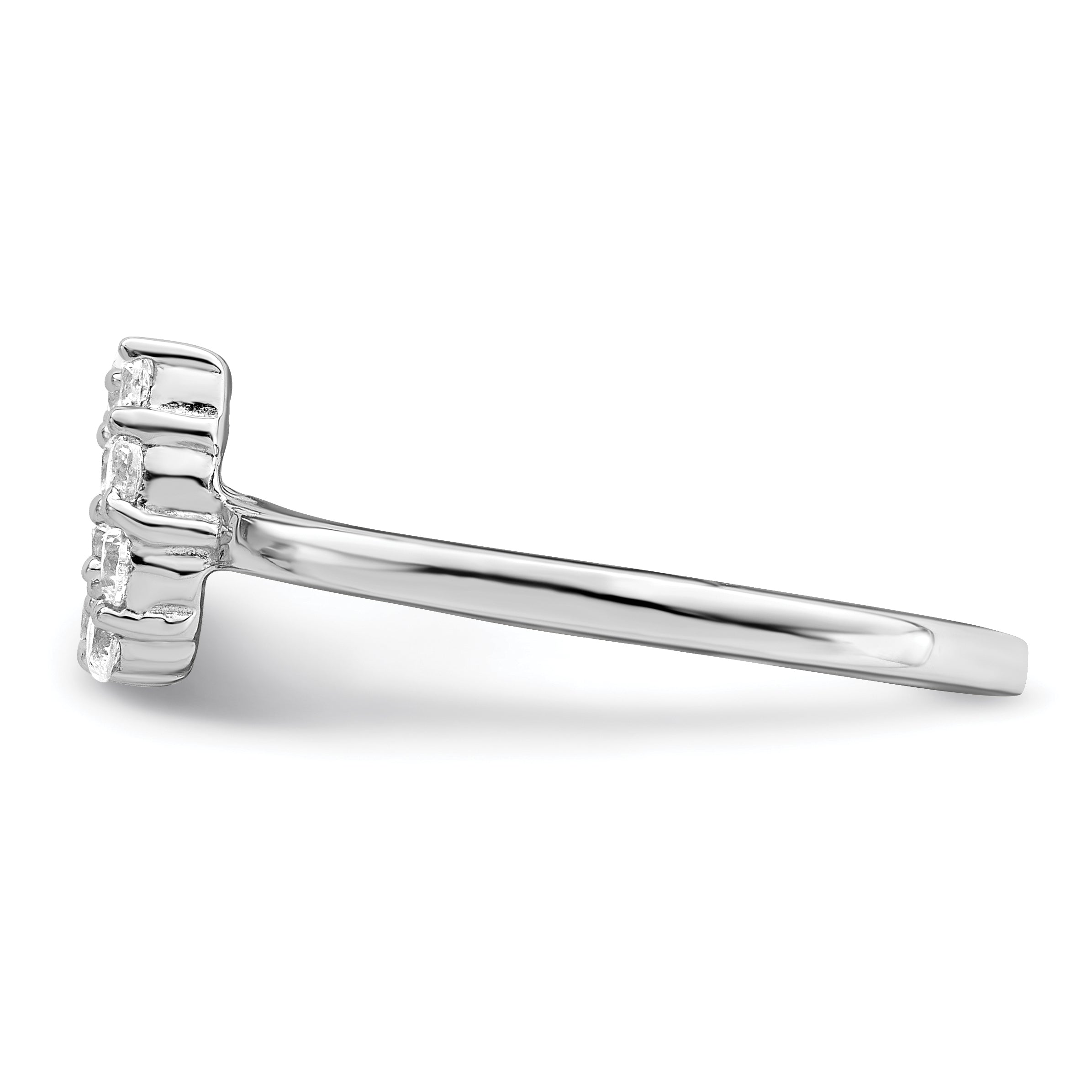 Sterling Silver Rhodium Plated Polished U Shaped Clear Cz Ring