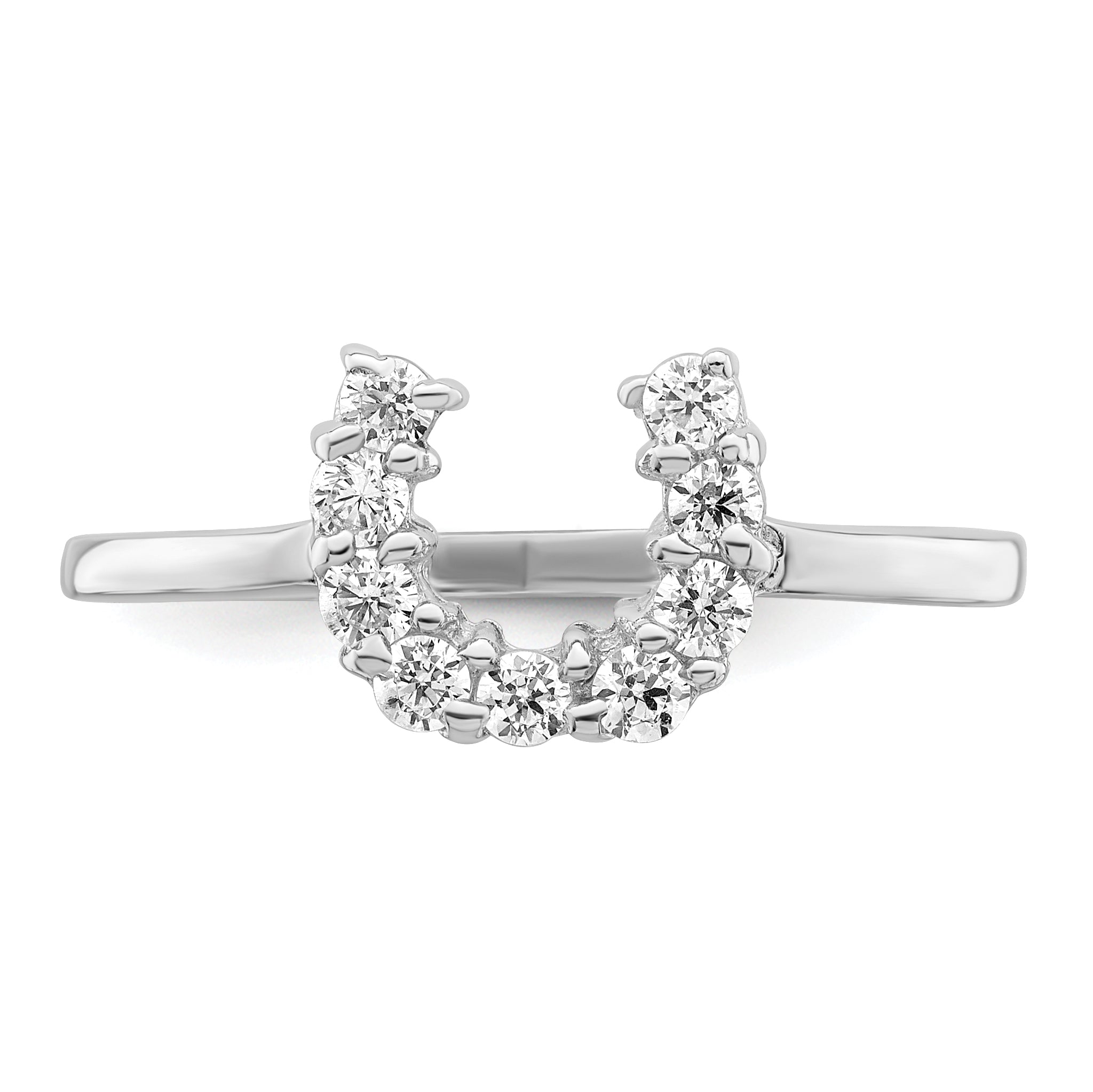 Sterling Silver Rhodium Plated Polished U Shaped Clear Cz Ring