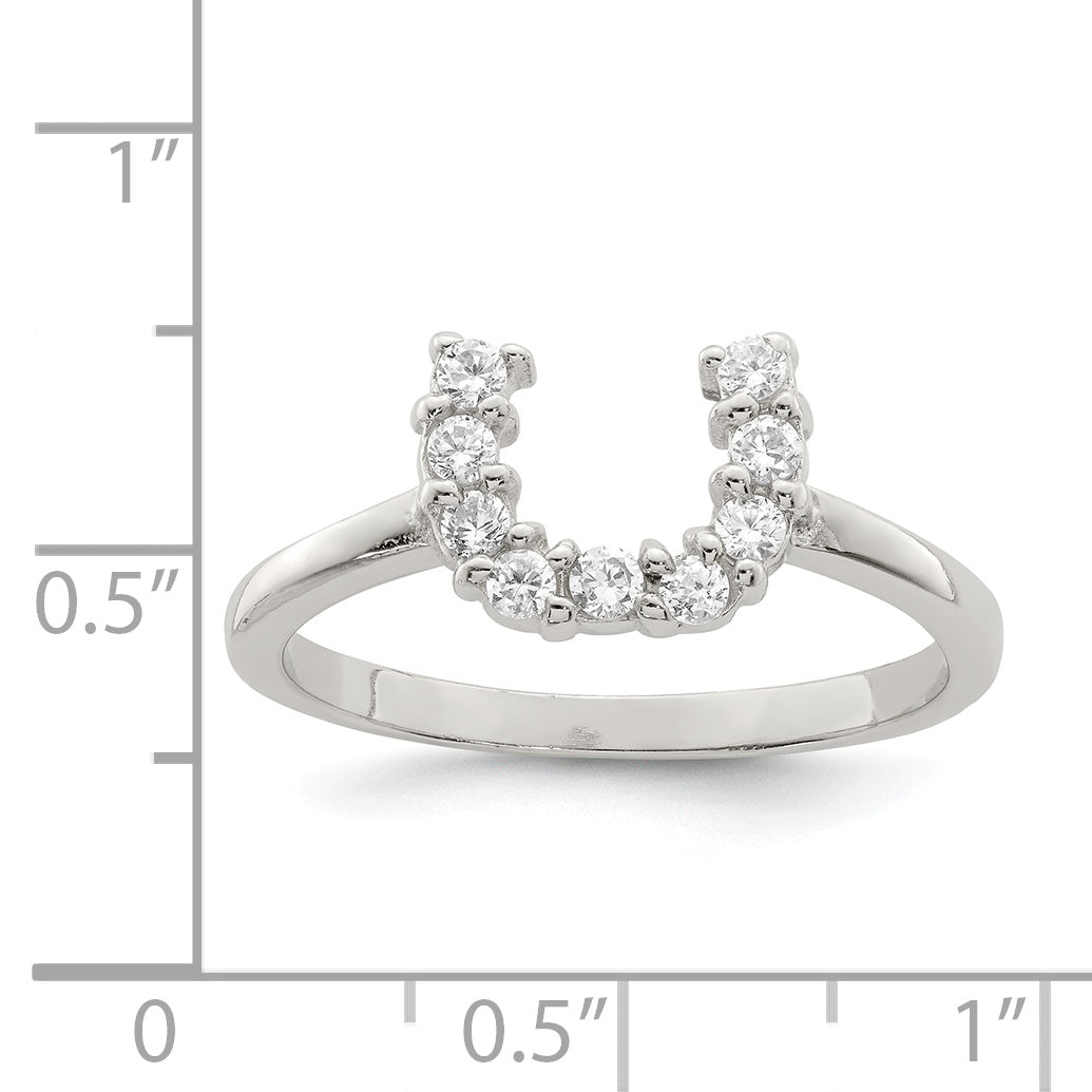 Sterling Silver Rhodium Plated Polished U Shaped Clear Cz Ring