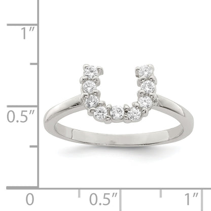 Sterling Silver Rhodium Plated Polished U Shaped Clear Cz Ring