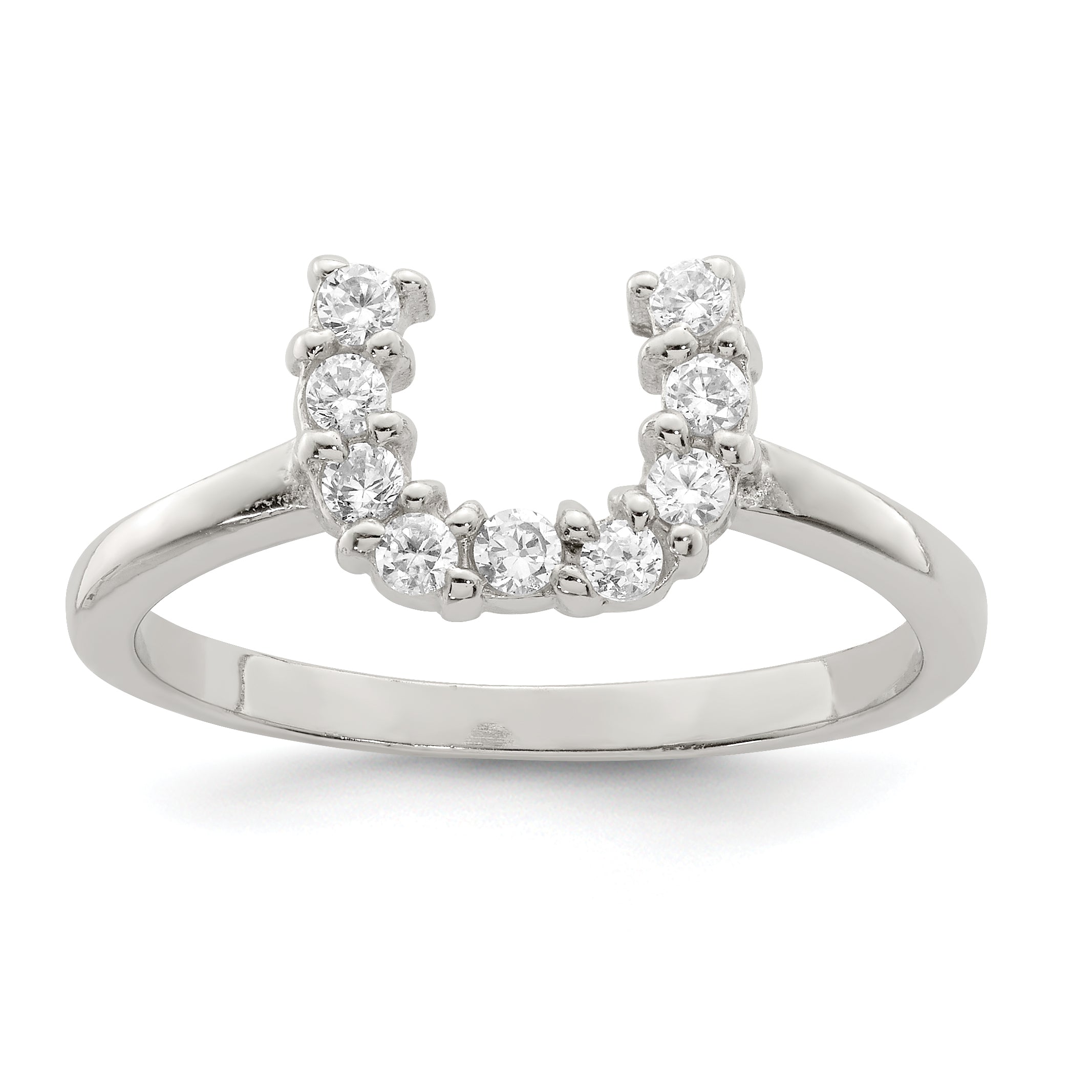 Sterling Silver Rhodium Plated Polished U Shaped Clear Cz Ring
